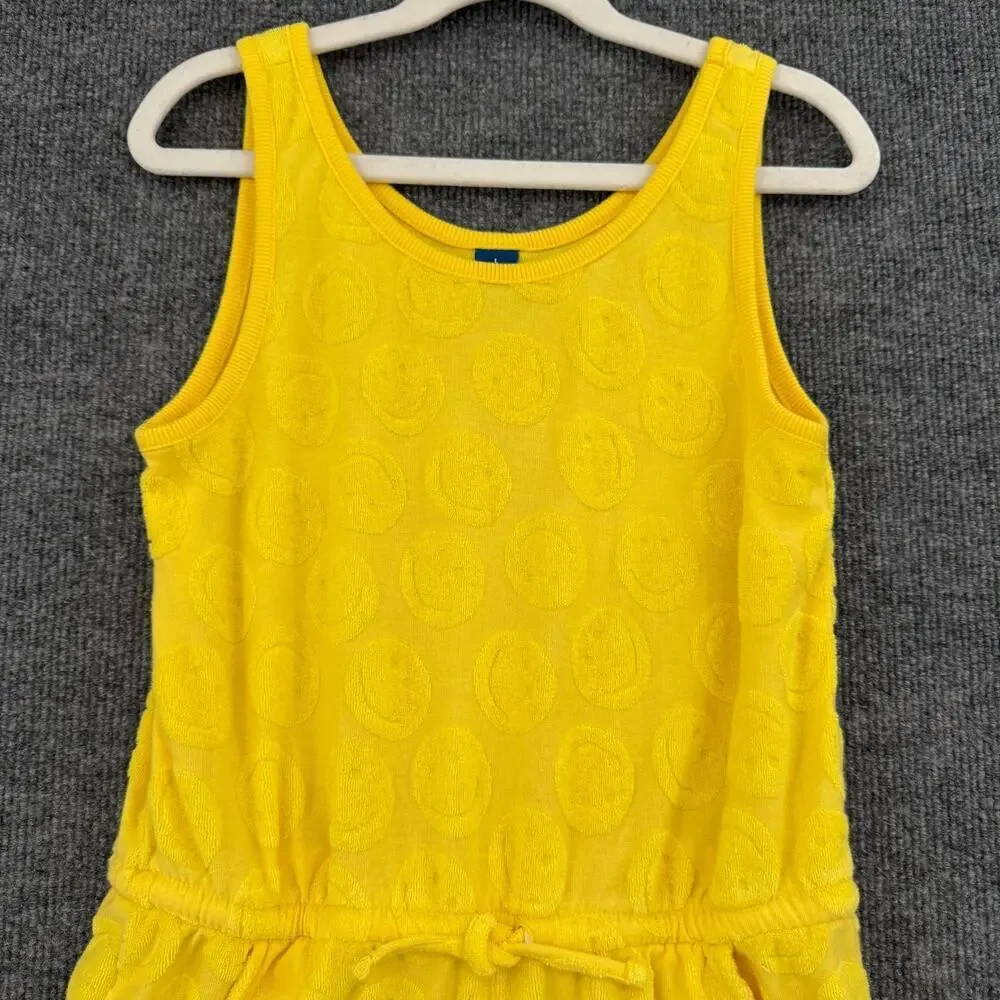 Old Navy Sleeveless Terry Cinched Waist Romper Girls 10-12 Yellow Smiley Face